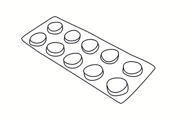 Medicine pills isolated. Medical first aid kit. Vector hand drawn illustration in doodle style