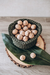 interior decor knitted basket with nuts