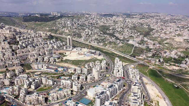 Aerial view over Israeli settlement Har Homa 
Drone view over Har Homa Also called Homat Shmuel Close to Bethlehem 
