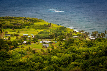 Fototapeta na wymiar A small village along the Road to Hana in Maui, Hawaii, USA