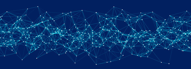 Abstract digital background of points and lines. Glowing black plexus. Big data. Network or connection. Abstract technology science background. 3d vector illustration.