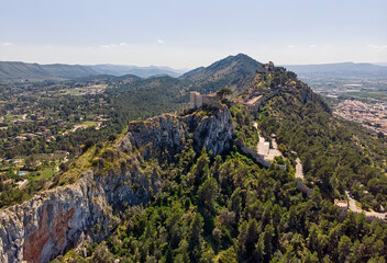 Fototapeta na wymiar Aerial view to Xativa castle located on mountain top. Spain