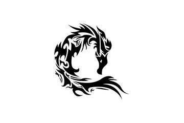Dragon logo tribal tattoo. Design vector Icon illustration, emblem design on white background