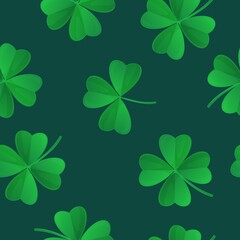 Green clover seamless pattern. Saint Patricks Day concept. Can be used as fabric texture, textile, backdrop. Stock vector illustration in cartoon realistic style