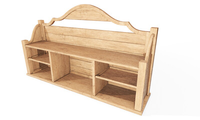 Three wooden shelves on a white. 3d rendering.