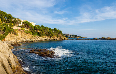 Fototapeta na wymiar Beautiful panoramic view of the coastline of Almadrava, Roses, Costa Brava, Catalonya, Spain, Europe