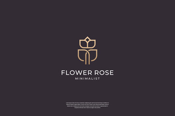 Minimalist elegant Flower Rose logo design with line art style