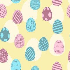 Easter seamless pattern with different eggs. 