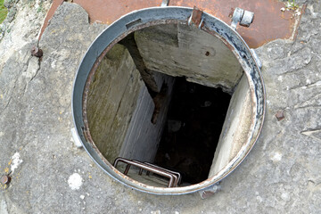 Hatch for descending into the bunker of the German coastal anti-aircraft battery 