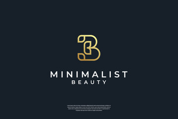 Fototapeta na wymiar Minimalist golden initial B and leaf logo design with line art style