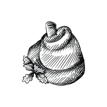 Hand drawn sketch of German Rollmops on a white background. German cuisine. Food. Meals. 