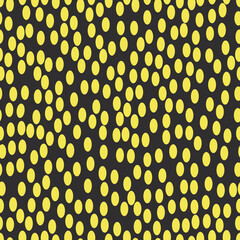 Seamless patterns with yellow dots with polka dots on a dark gray background for fashion prints, textiles, bed linen, wrapping paper. 
