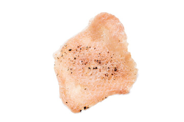 raw chopped pork meat with spice isolated on white background. above view. fresh meat slice cut out