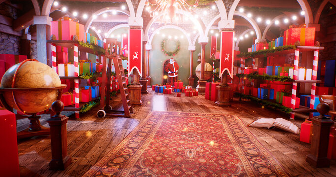 Santa Claus entering magic workshop