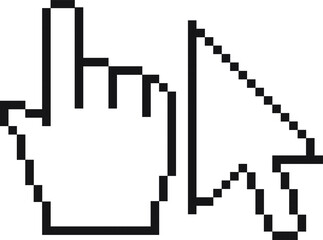 Pixel hand and arrow cursor