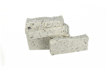 White Tofu with dill spice isolated on white background.