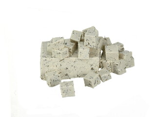 White Tofu with dill spice isolated on white background.