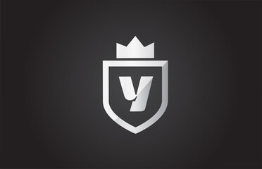 Y alphabet letter logo icon in grey and black color. Shield design for company identity with king crown