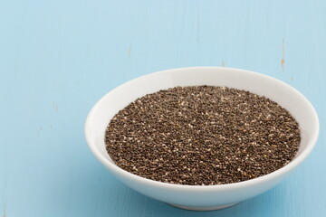 Chia seeds on a white dish