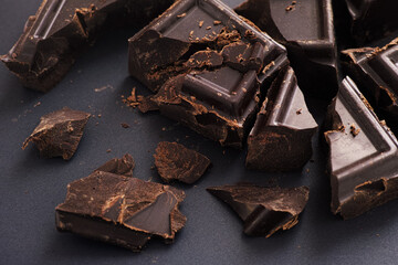 Pieces of homemade broken dark chocolate