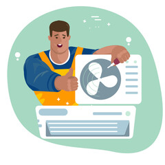 Repair of air conditioners. Maintenance and installation, cleaning of cooling systems. ector Illustration flat cartoon