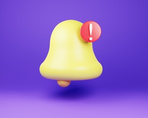 3d notification bell  icon. New message illustration 3d render.