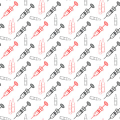 medicine seamless pattern with corona vaccine and syringe