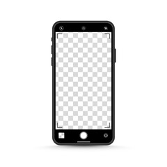 Device screen layout. Phone mockup with camera turned on. Mock up for text or design. PNG.
