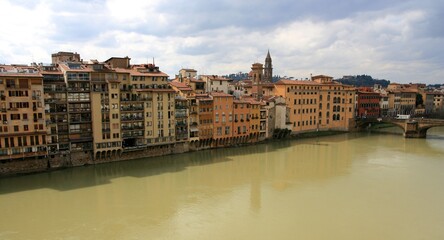 Florence, Italy. Shore of Arno river in historical centre. 