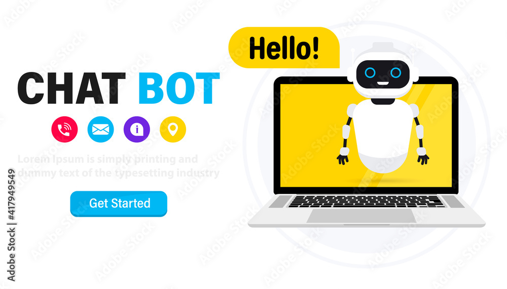 Fototapete chatbot in laptop. online assistant. communication with a chat bot on laptop computer. talking to a 