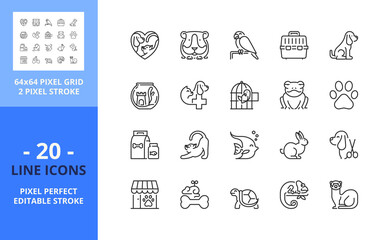 Line icons about pets and vet. Pixel perfect 64x64 and editable stroke