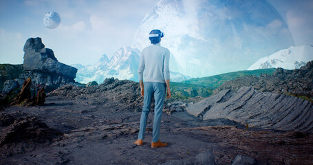 Mature man exploring virtual reality