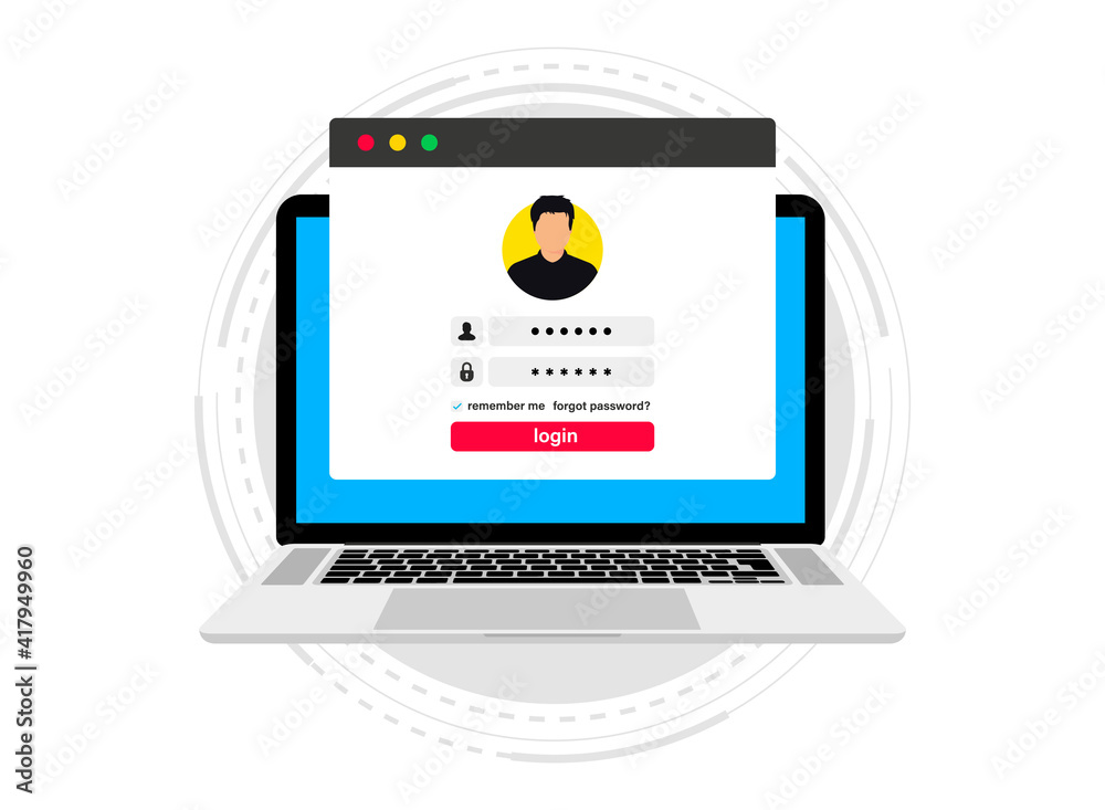 Fototapete login form on a computer. online registration. sign in to account. user authorization in a window on