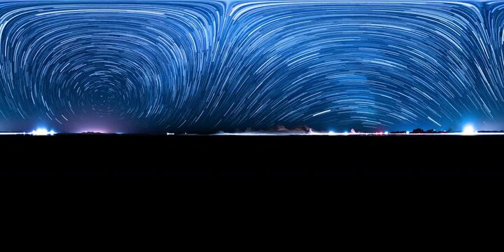360 VR Startrails of Milky Way Galaxy Polaris North Star Trona Pinnacles Mojave Desert California USA Astrophotography Time Lapse Equirectangular
