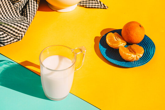 Healthy Food And Drink On Colorful Table