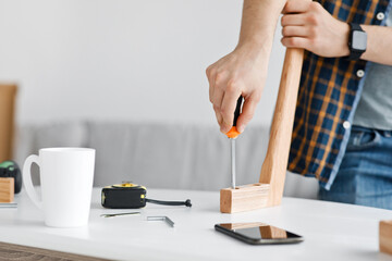Modern handyman, workplace for carpenter and popular blog, online instruction