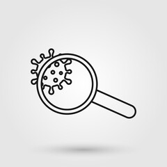 Coronavirus under magnifying glass. Microbiology, virus analysis research icon.