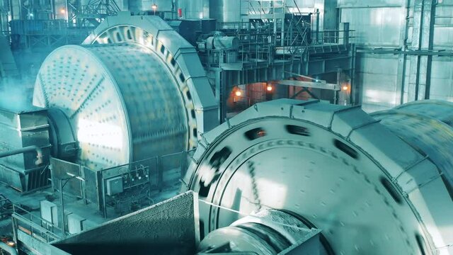 Grinding mills on the premises of a mining factory