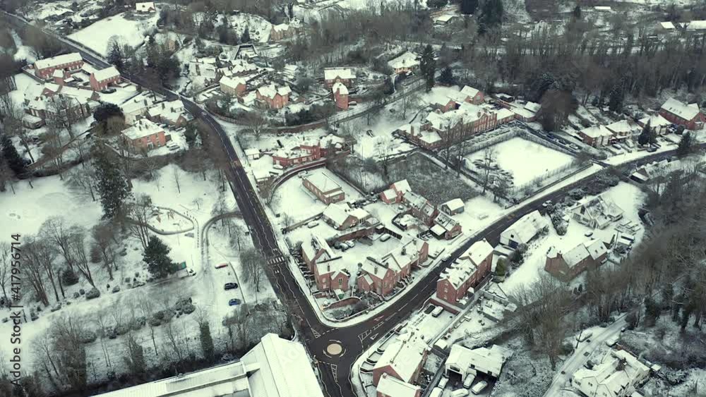 Poster Aerial View over Historic British Village at Winter