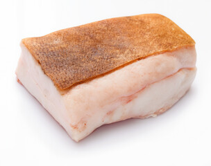 raw lard piece on white background, pork fat