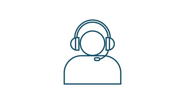 Online support service. Headphones with microphone and chat speech bubble. Motion graphics.