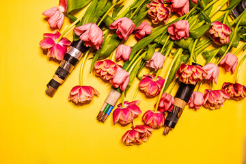 Fototapeta na wymiar Spring composition. Delicate tulips rose background