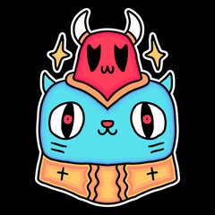 cat and devil monster design cartoon. illustration for poster, logo, sticker, or apparel merchandise.
