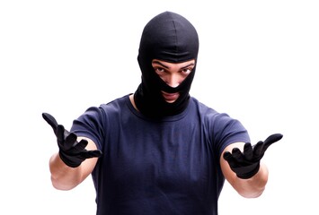 Robber wearing balaclava isolated on white