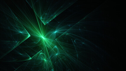Abstract background, smooth green lines on a black background.