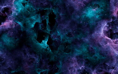 abstract background of green and purple nebula with stars in the background. 3d rendering