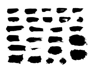 Paint stains brush stroke backgrounds set. Dirty artistic vector design elements for text, labels, logo.