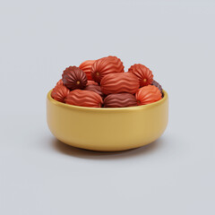 3D Rendering Illustration of Ramadan Dates In Gold Bowl
