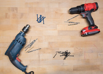 Power Drill Background with Drill Bits and Screws