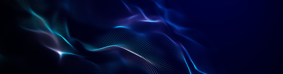 Futuristic point wave. Abstract background with a dynamic wave.Connecting background. Abstract wave. Artificial intelligence. Big data technology 3d rendering - obrazy, fototapety, plakaty